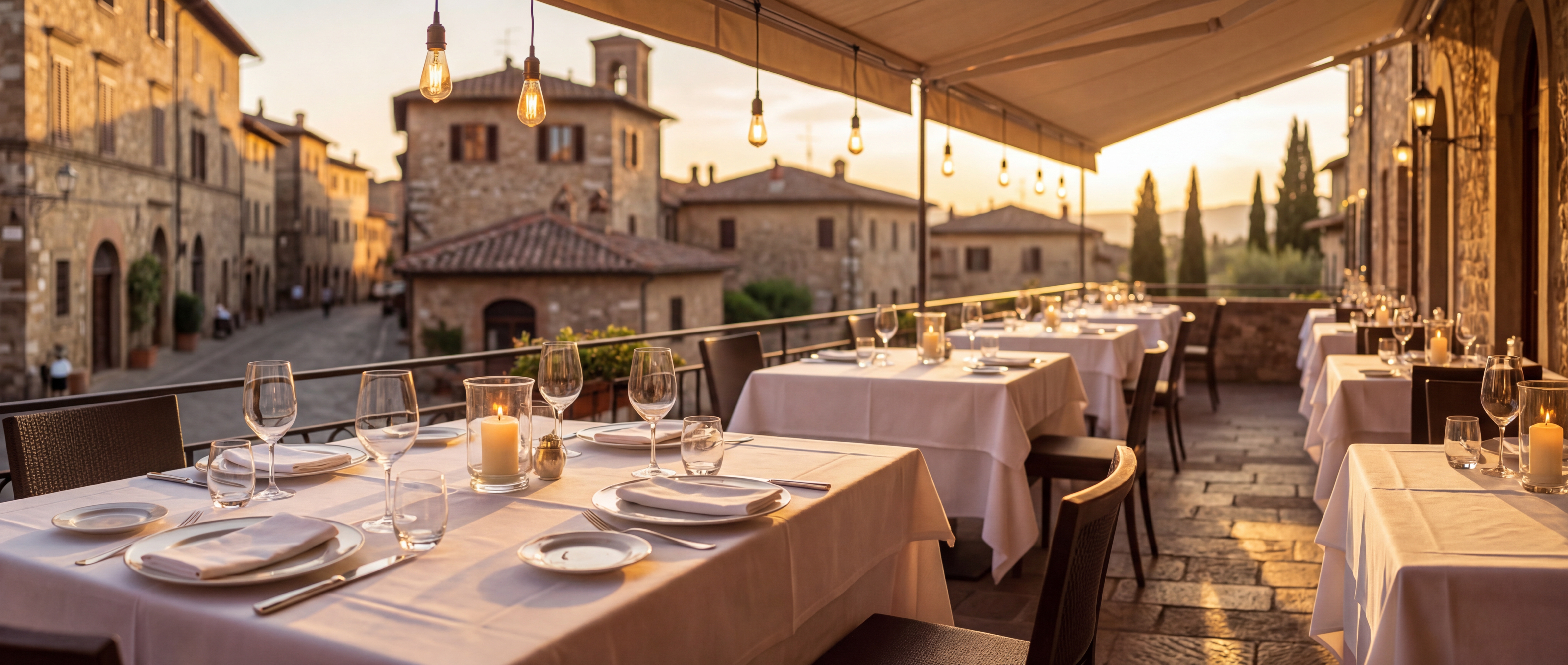 Elegant restaurant terrace at sunset